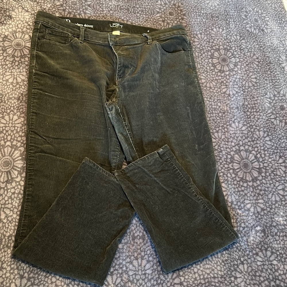 Ann Taylor Loft 14P Modern Skinny Dark Green Corduroy Pants